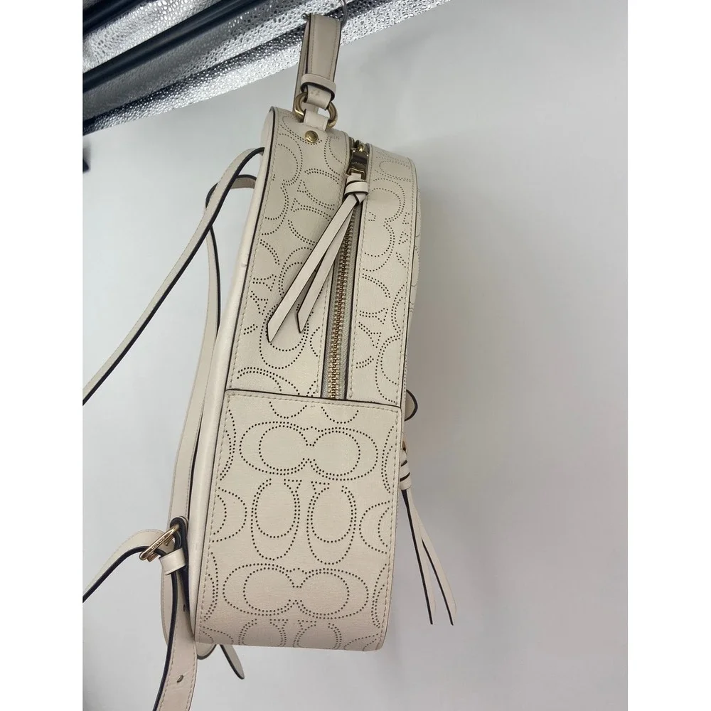 Coach Jordyn Backpack Chalk White Perforated Signature Leather Bag F72645